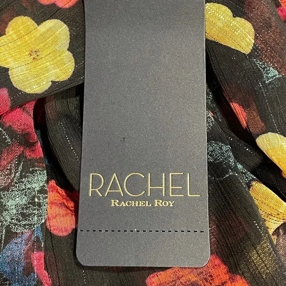 NWT Rachel Rachel Roy Black Mini Floral Chiffon Dress with Bell Sleeves Size L - Picture 7 of 8
